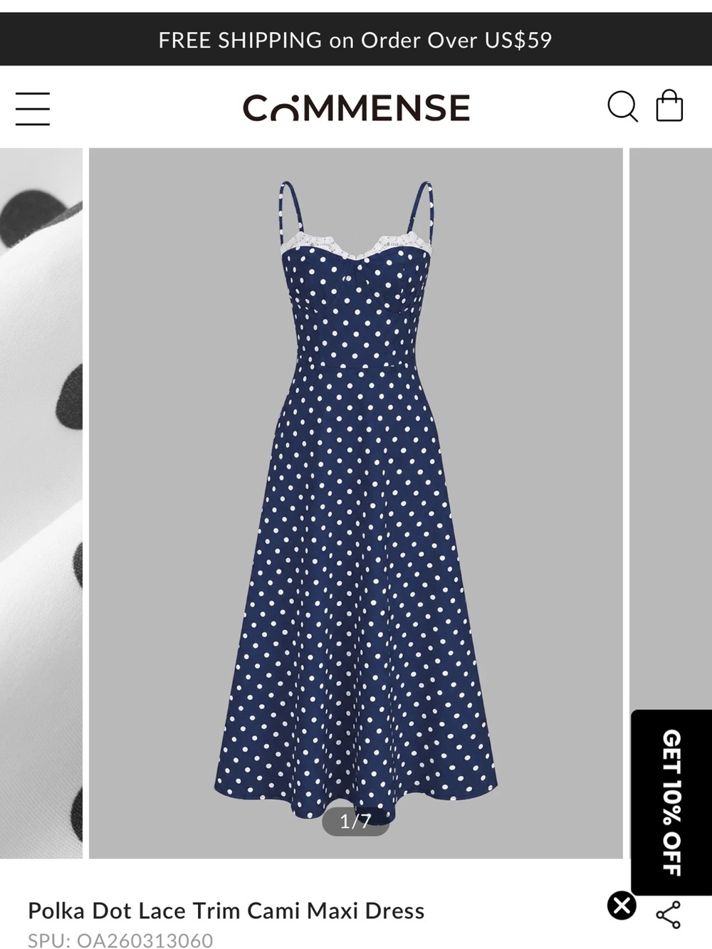 Commense Navy Polka Dot Lace-Trim Cami Maxi Dress